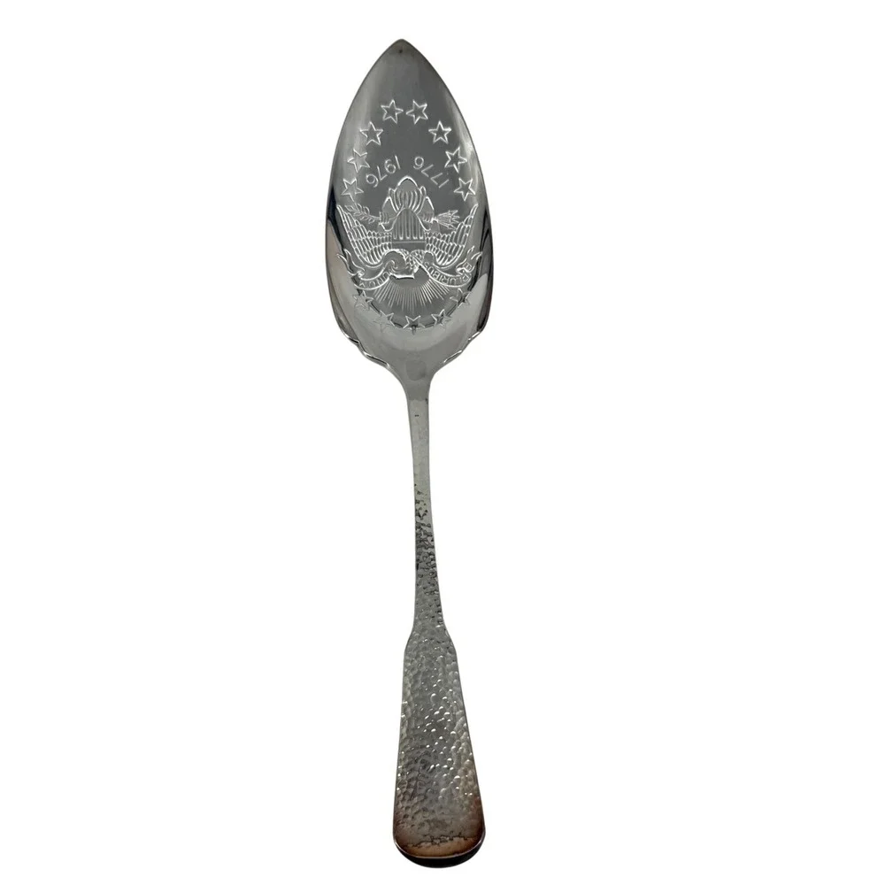 1881 Rogers Oneida Silverplate Bicentennial Serving Spoon‎ 1776-1976 Hammered 9